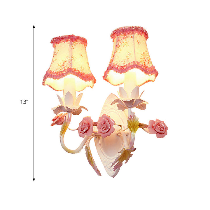 Skørter | White 1/2-Head Wall Lamp Romantic Pastoral Fabric Bell Wall Lighting with Rose Decor