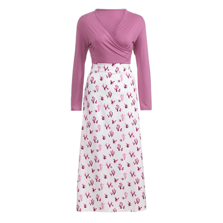Women's wrap dress with striking cactus print and long sleeves Lisslune