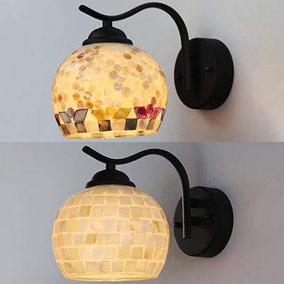 Lisslune | 1 Head Sphere Wall Light Fixture Tiffany Beige/Beige-Red Spot Bowl Wall Lamp with Curved Arm