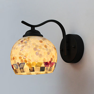Lisslune | 1 Head Sphere Wall Light Fixture Tiffany Beige/Beige-Red Spot Bowl Wall Lamp with Curved Arm
