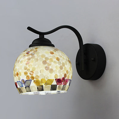 Lisslune | 1 Head Sphere Wall Light Fixture Tiffany Beige/Beige-Red Spot Bowl Wall Lamp with Curved Arm