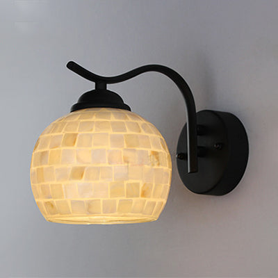 Lisslune | 1 Head Sphere Wall Light Fixture Tiffany Beige/Beige-Red Spot Bowl Wall Lamp with Curved Arm