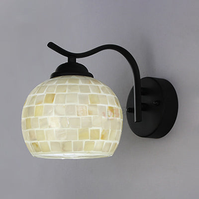 Lisslune | 1 Head Sphere Wall Light Fixture Tiffany Beige/Beige-Red Spot Bowl Wall Lamp with Curved Arm
