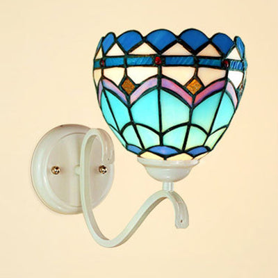 Lisslune | Baroque Style Wall Mount Light Stained Glass Single Light Wall Lighting in White Finish
