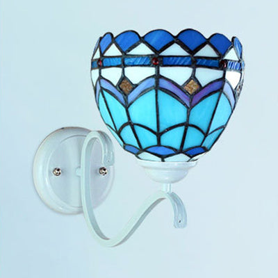 Lisslune | Baroque Style Wall Mount Light Stained Glass Single Light Wall Lighting in White Finish