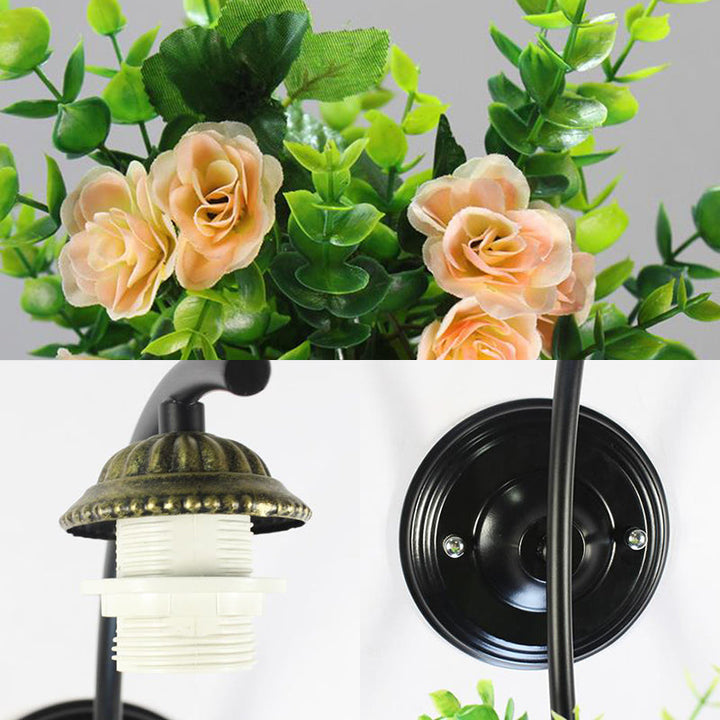 Lisslune | Globe Wall Lamp Tiffany Joined Glass 1 Head Beige Wall Fixture with Flower Decoration