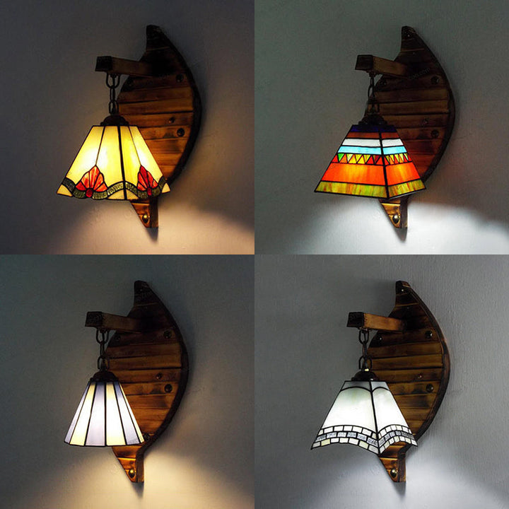 Lisslune | Cone-Shaped Wall Lamp Retro Style Colorful Filled Glass 1 Light Wall Fixture Lamp Fixture in White/Light Blue/Light Blue-White/Orange-Red/Yellow/White for Balcony