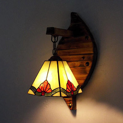 Lisslune | Cone-Shaped Wall Lamp Retro Style Colorful Filled Glass 1 Light Wall Fixture Lamp Fixture in White/Light Blue/Light Blue-White/Orange-Red/Yellow/White for Balcony