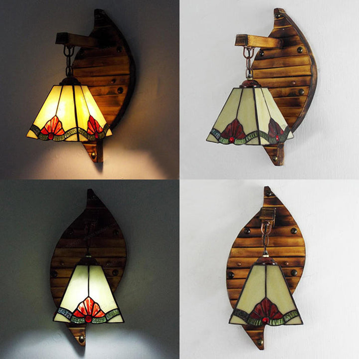 Lisslune | Cone-Shaped Wall Lamp Retro Style Colorful Filled Glass 1 Light Wall Fixture Lamp Fixture in White/Light Blue/Light Blue-White/Orange-Red/Yellow/White for Balcony