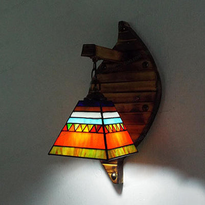 Lisslune | Cone-Shaped Wall Lamp Retro Style Colorful Filled Glass 1 Light Wall Fixture Lamp Fixture in White/Light Blue/Light Blue-White/Orange-Red/Yellow/White for Balcony