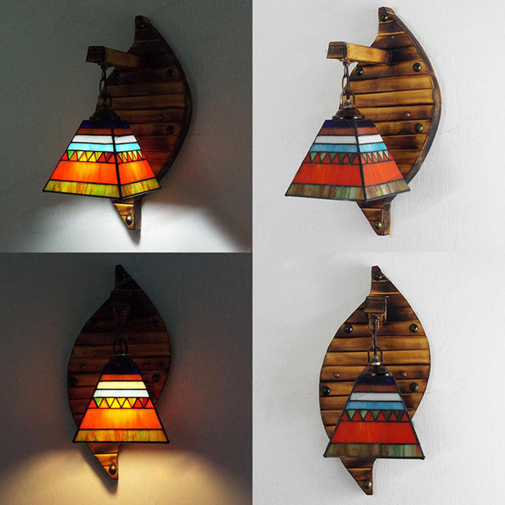 Lisslune | Cone-Shaped Wall Lamp Retro Style Colorful Filled Glass 1 Light Wall Fixture Lamp Fixture in White/Light Blue/Light Blue-White/Orange-Red/Yellow/White for Balcony