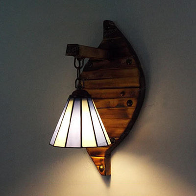 Lisslune | Cone-Shaped Wall Lamp Retro Style Colorful Filled Glass 1 Light Wall Fixture Lamp Fixture in White/Light Blue/Light Blue-White/Orange-Red/Yellow/White for Balcony