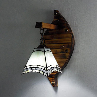 Lisslune | Cone-Shaped Wall Lamp Retro Style Colorful Filled Glass 1 Light Wall Fixture Lamp Fixture in White/Light Blue/Light Blue-White/Orange-Red/Yellow/White for Balcony