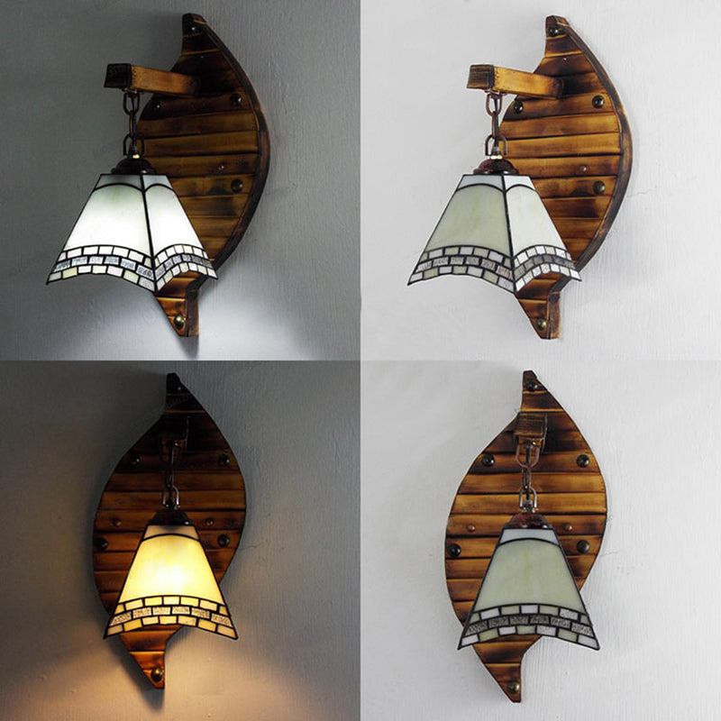 Lisslune | Cone-Shaped Wall Lamp Retro Style Colorful Filled Glass 1 Light Wall Fixture Lamp Fixture in White/Light Blue/Light Blue-White/Orange-Red/Yellow/White for Balcony