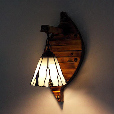 Lisslune | Cone-Shaped Wall Lamp Retro Style Colorful Filled Glass 1 Light Wall Fixture Lamp Fixture in White/Light Blue/Light Blue-White/Orange-Red/Yellow/White for Balcony