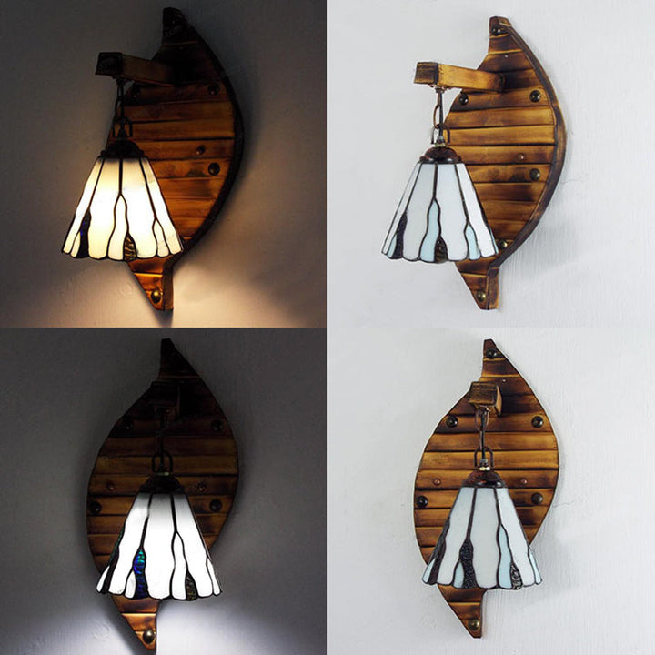 Lisslune | Cone-Shaped Wall Lamp Retro Style Colorful Filled Glass 1 Light Wall Fixture Lamp Fixture in White/Light Blue/Light Blue-White/Orange-Red/Yellow/White for Balcony
