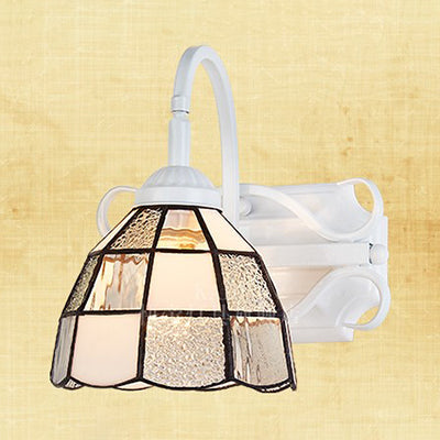 Lisslune | White Step Wall Lamp Vintage Mosaic Glass 1 Light Wall Mount Fixture for Staircase