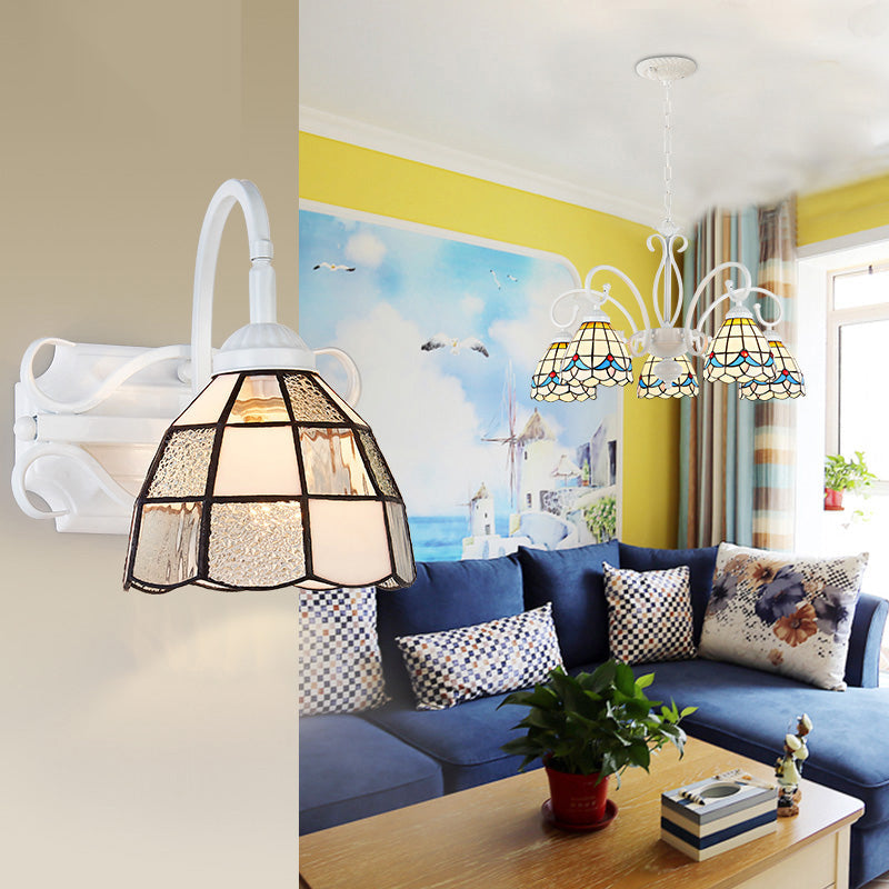 Lisslune | White Step Wall Lamp Vintage Mosaic Glass 1 Light Wall Mount Fixture for Staircase