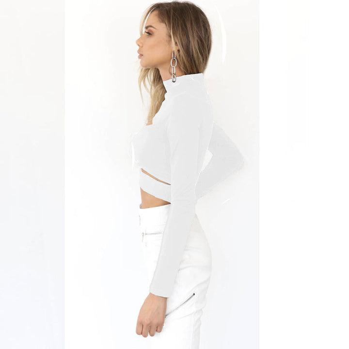 Damen Crop Top mit hochgeschlossenem Kragen und Cut-Outs Lisslune
