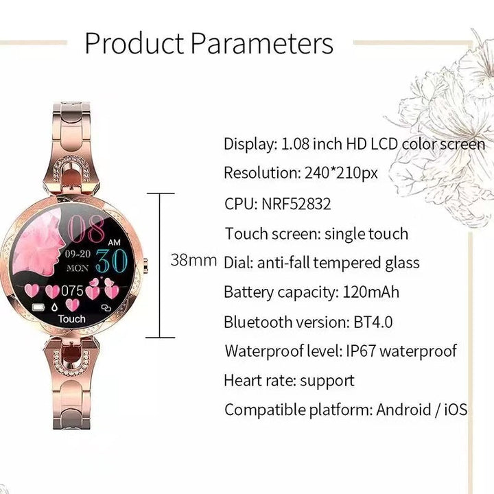Lisslune | PolsVital Women's Smartwatch – Waterproof, Health and Fitness Monitor in Stylish Design