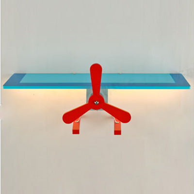 Skørter | Children's Propeller Airplane Wall Light Metal Wall Lamp in Blue and Red for Hallway Corridor
