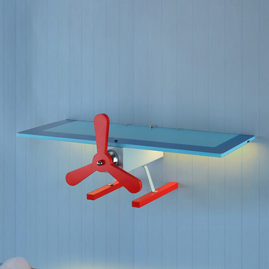 Skørter | Children's Propeller Airplane Wall Light Metal Wall Lamp in Blue and Red for Hallway Corridor