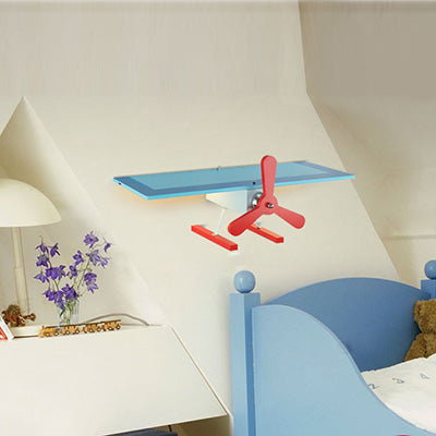 Skørter | Children's Propeller Airplane Wall Light Metal Wall Lamp in Blue and Red for Hallway Corridor