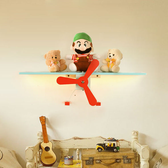 Skørter | Children's Propeller Airplane Wall Light Metal Wall Lamp in Blue and Red for Hallway Corridor