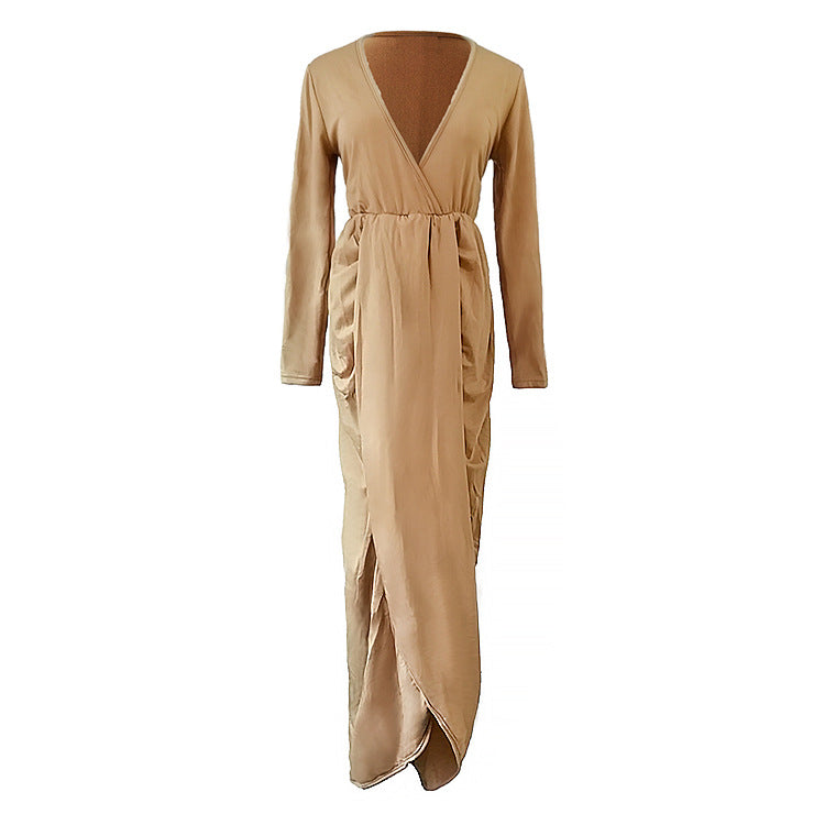 Women's maxi dress with elegant wrap design and deep V-neck