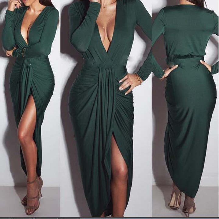 Women's maxi dress with elegant wrap design and deep V-neck