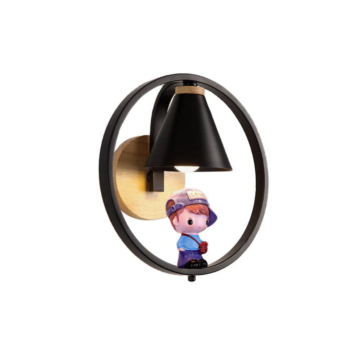 Skørter | Cone Shade Wall Light Nordic Metal 1 Light Black/White Finish Wall Lamp with Boys Deco