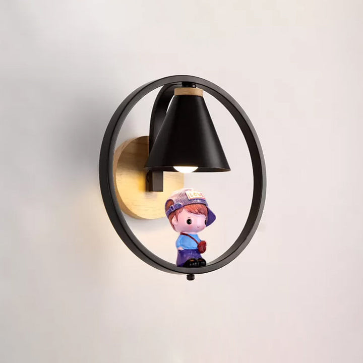 Skørter | Cone Shade Wall Light Nordic Metal 1 Light Black/White Finish Wall Lamp with Boys Deco