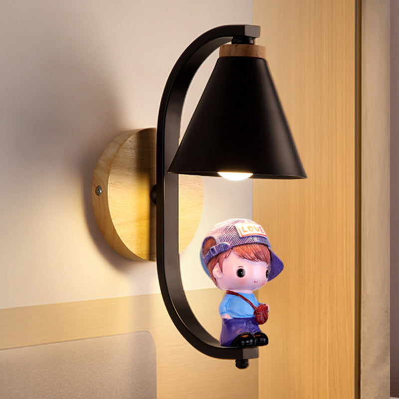 Skørter | Cone Shade Wall Light Nordic Metal 1 Light Black/White Finish Wall Lamp with Boys Deco