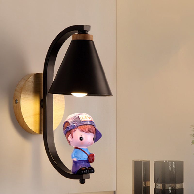 Skørter | Cone Shade Wall Light Nordic Metal 1 Light Black/White Finish Wall Lamp with Boys Deco