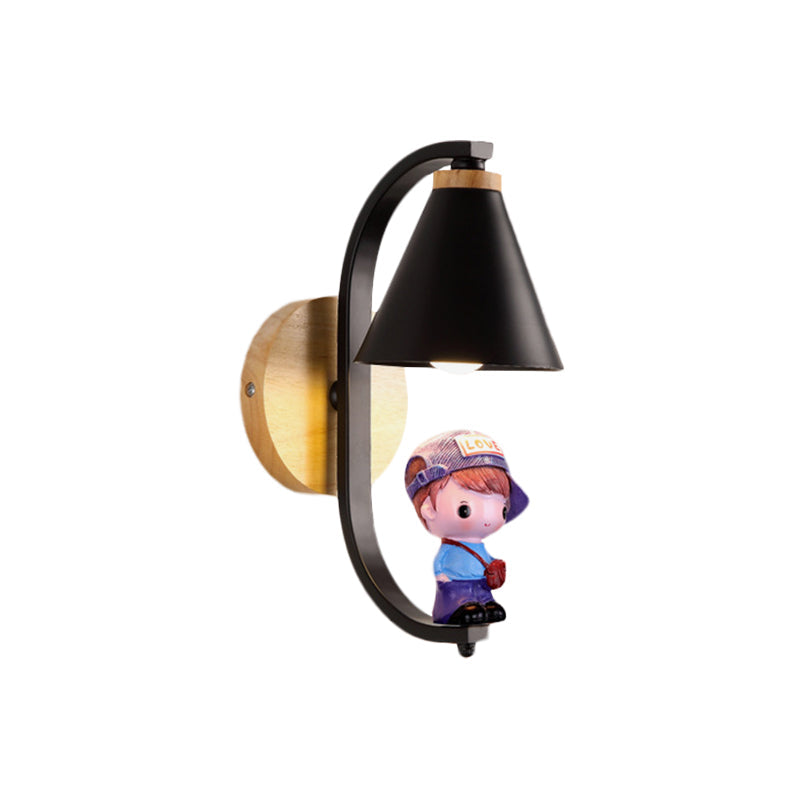 Skørter | Cone Shade Wall Light Nordic Metal 1 Light Black/White Finish Wall Lamp with Boys Deco