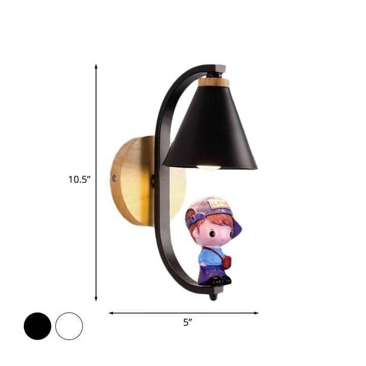 Skørter | Cone Shade Wall Light Nordic Metal 1 Light Black/White Finish Wall Lamp with Boys Deco