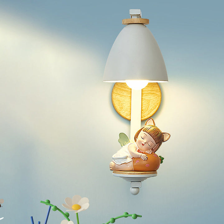 Skørter | Sleeping Boy/Girl Wall Lighting Idea Nordic Resin 1 Light Bulb Nightstand Wall Mounted Lamp with Bell Shade in White