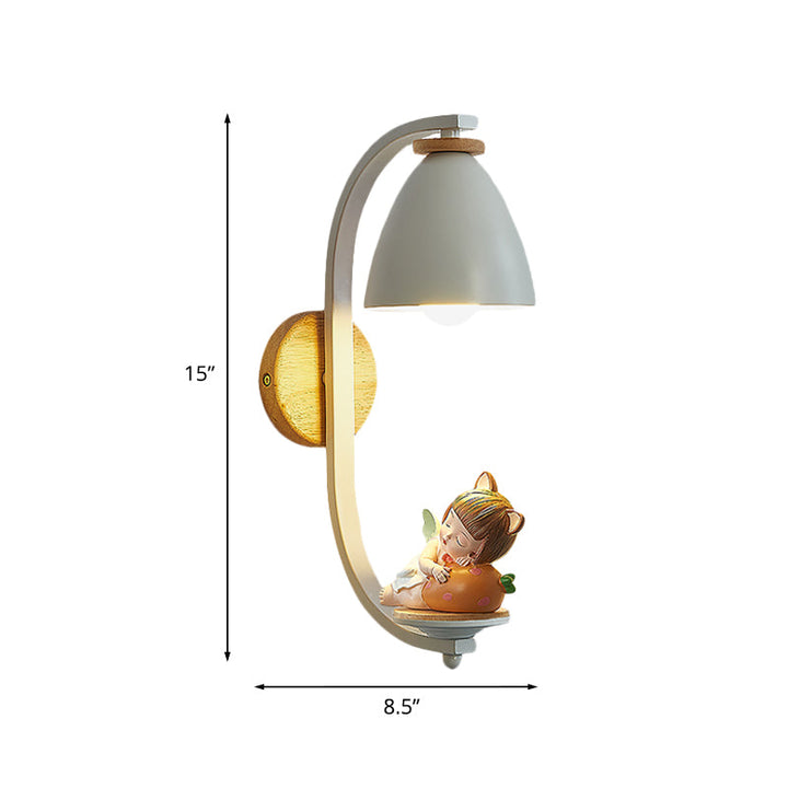 Skørter | Sleeping Boy/Girl Wall Lighting Idea Nordic Resin 1 Light Bulb Nightstand Wall Mounted Lamp with Bell Shade in White