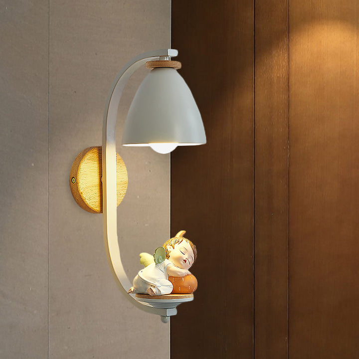 Skørter | Sleeping Boy/Girl Wall Lighting Idea Nordic Resin 1 Light Bulb Nightstand Wall Mounted Lamp with Bell Shade in White