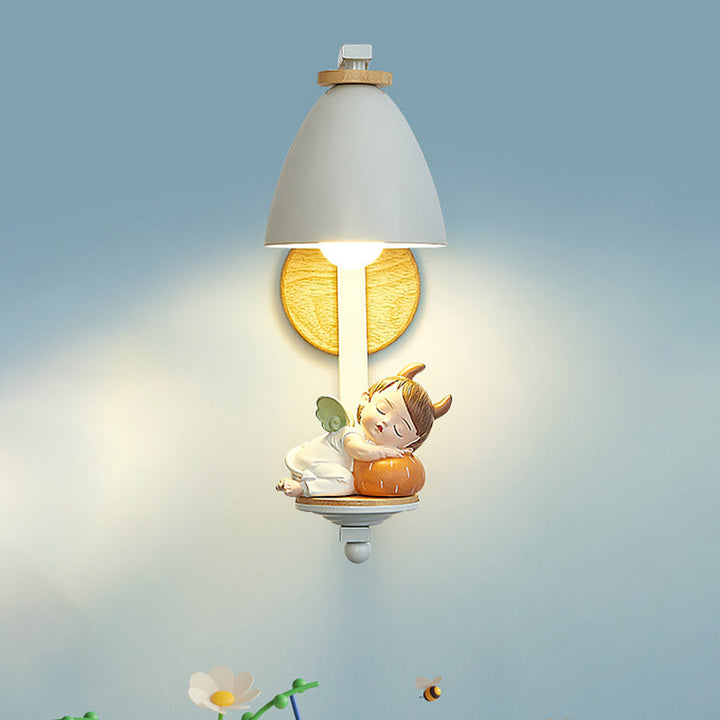 Skørter | Sleeping Boy/Girl Wall Lighting Idea Nordic Resin 1 Light Bulb Nightstand Wall Mounted Lamp with Bell Shade in White