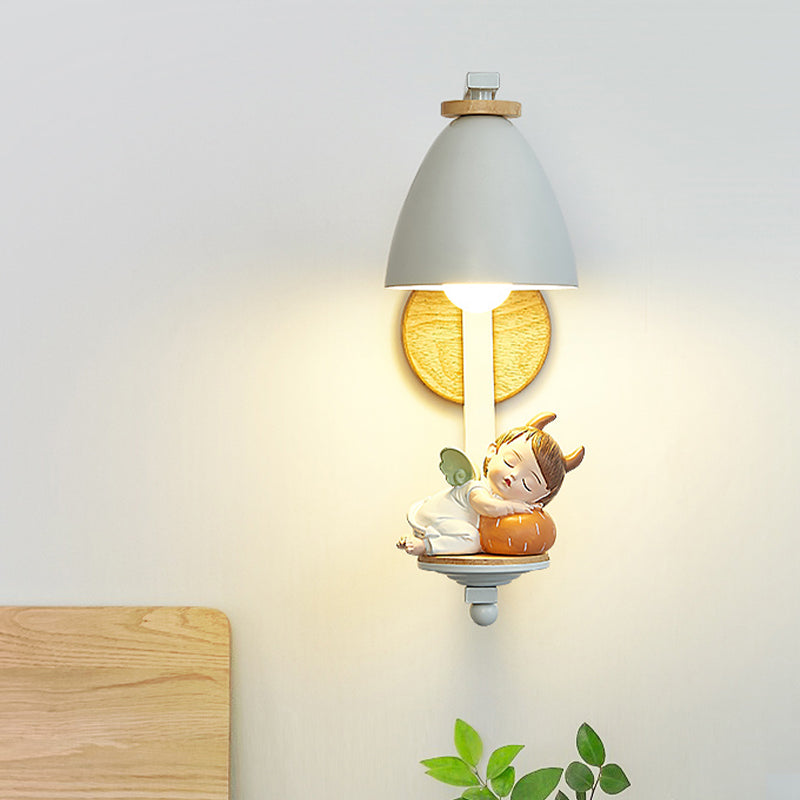 Skørter | Sleeping Boy/Girl Wall Lighting Idea Nordic Resin 1 Light Bulb Nightstand Wall Mounted Lamp with Bell Shade in White