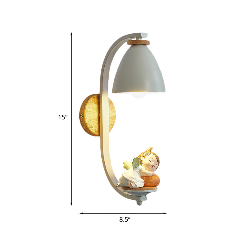 Skørter | Sleeping Boy/Girl Wall Lighting Idea Nordic Resin 1 Light Bulb Nightstand Wall Mounted Lamp with Bell Shade in White