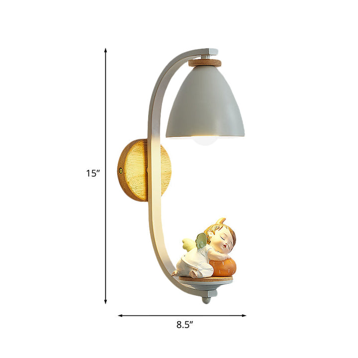 Skørter | Sleeping Boy/Girl Wall Lighting Idea Nordic Resin 1 Light Bulb Nightstand Wall Mounted Lamp with Bell Shade in White