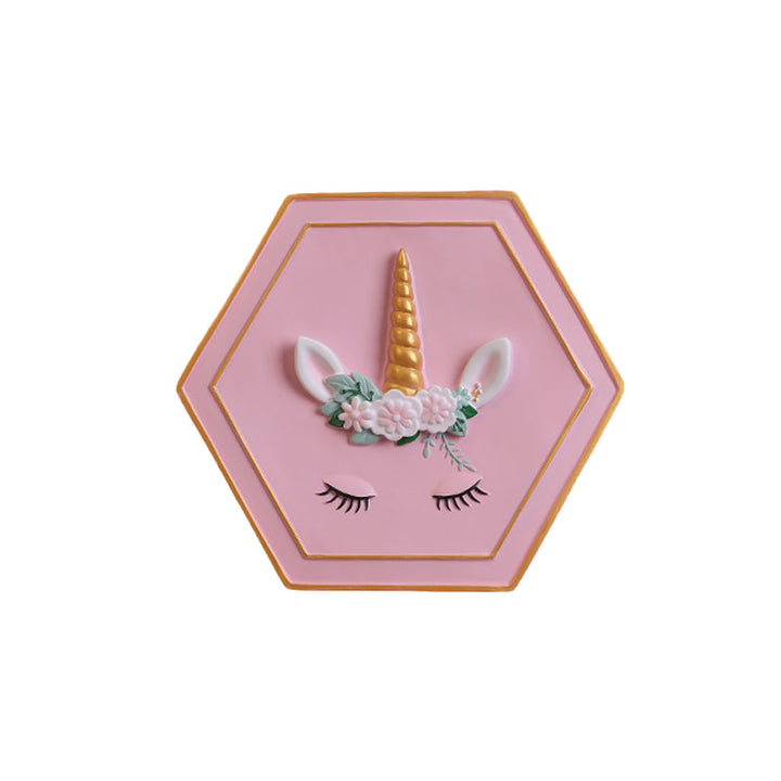 Skørter | Pink Unicorn Sconce Lighting with Hexagon Design Cartoon LED Resin Pull Chain Wall Lamp