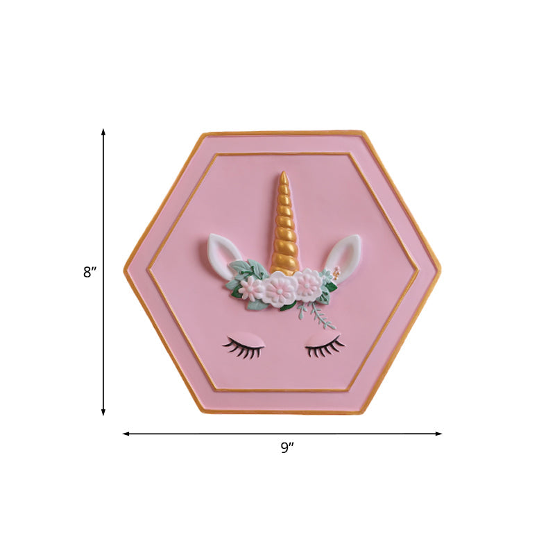 Skørter | Pink Unicorn Sconce Lighting with Hexagon Design Cartoon LED Resin Pull Chain Wall Lamp