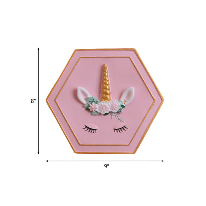 Skørter | Pink Unicorn Sconce Lighting with Hexagon Design Cartoon LED Resin Pull Chain Wall Lamp