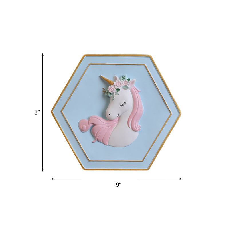 Skørter | Pink Unicorn Sconce Lighting with Hexagon Design Cartoon LED Resin Pull Chain Wall Lamp