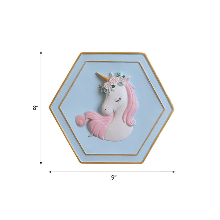 Skørter | Pink Unicorn Sconce Lighting with Hexagon Design Cartoon LED Resin Pull Chain Wall Lamp