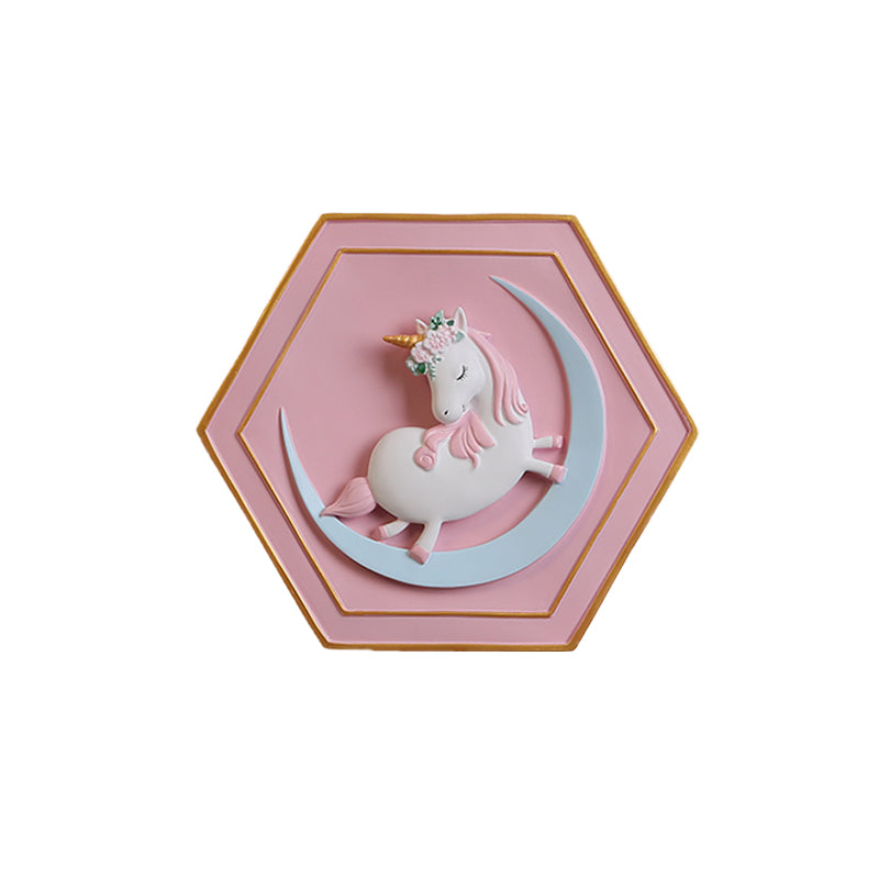Skørter | Pink Unicorn Sconce Lighting with Hexagon Design Cartoon LED Resin Pull Chain Wall Lamp