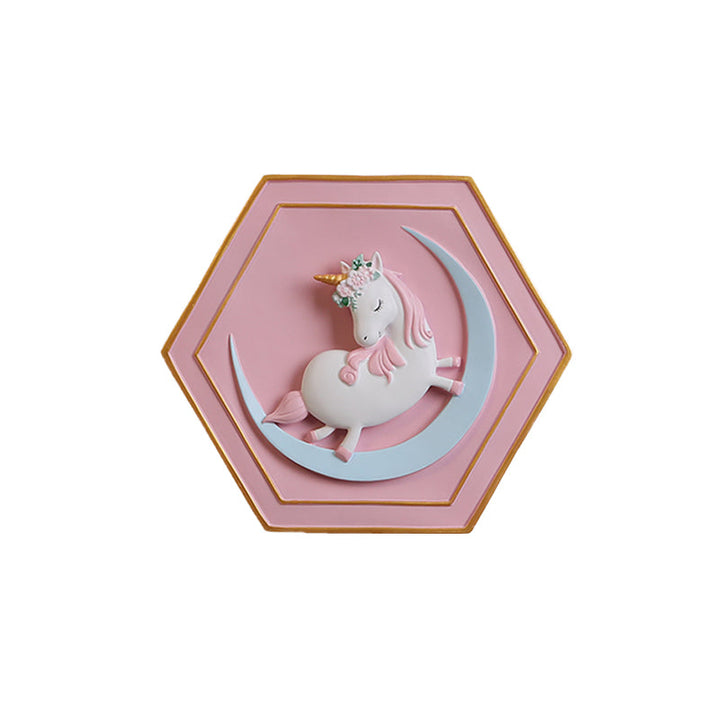 Skørter | Pink Unicorn Sconce Lighting with Hexagon Design Cartoon LED Resin Pull Chain Wall Lamp